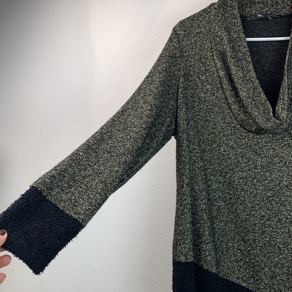 Piccadilly V cowl neck space dye knit & chenille asymmetrical tunic sweater EUC - Picture 2 of 8